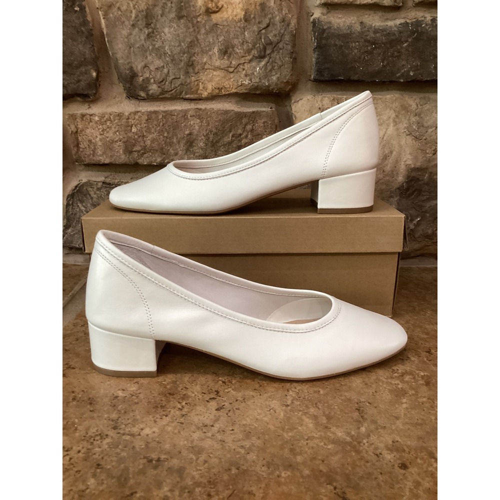 Steve Madden Mollie Women Size 10 White Leather Square Toe Low Block Heel Pumps